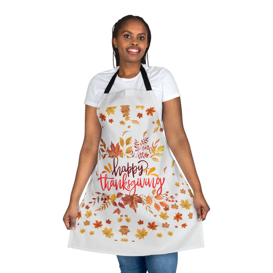 Happy Thanksgiving Apron – Fall Leaves Kitchen Decor, Autumn Holiday Gift, Seasonal Cooking & Baking Apron (USA)
